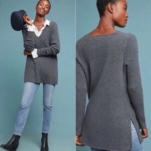 Ett:twa Anthropologie Amrita Tunic Sweater Size Small Gray Ribbed Wool Blend